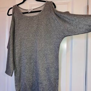 Bar III sparkly gray cold shoulder sweatshirt dress, size small.